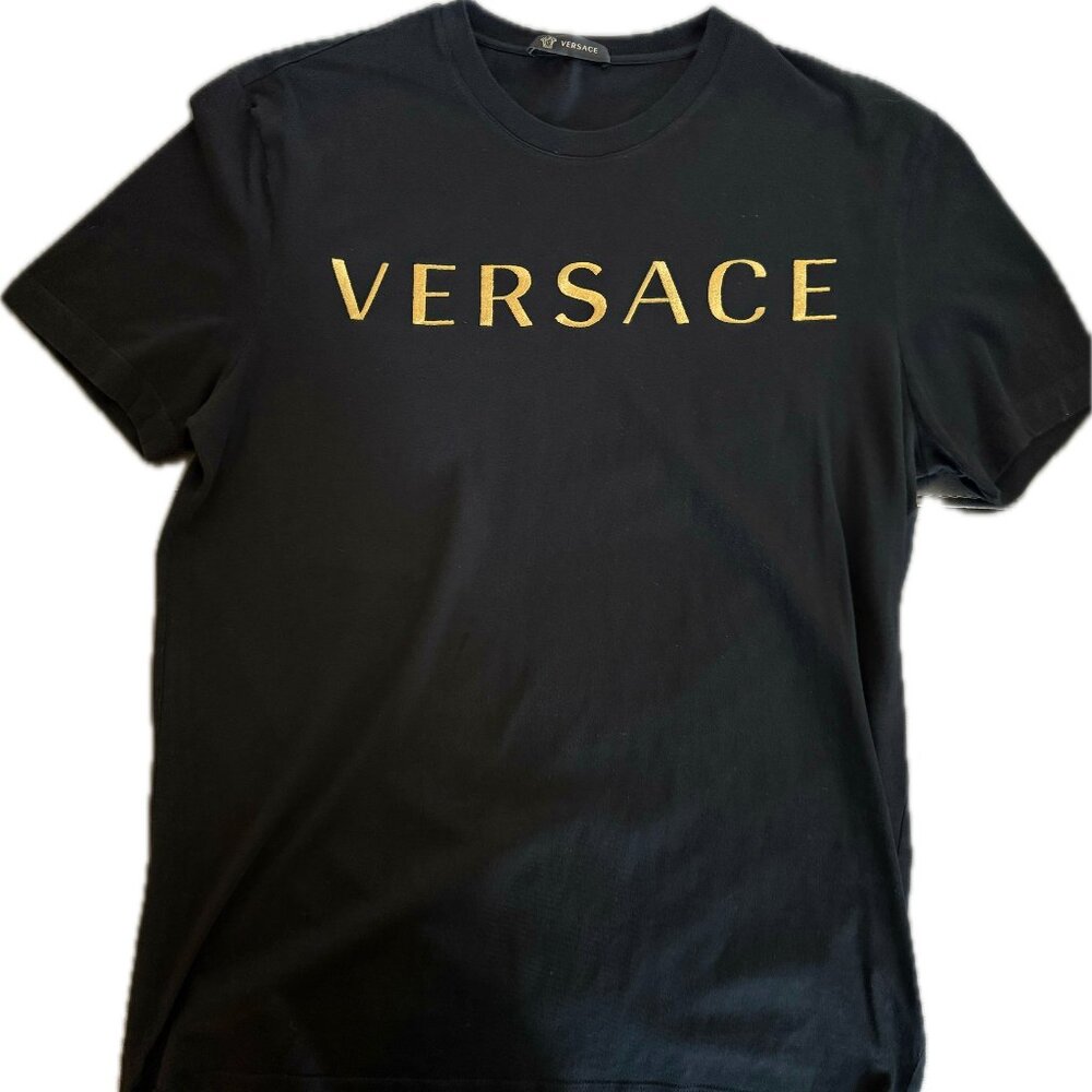 Versace Black T-Shirt Men’s Size Large | Gold Logo Tee | Authentic Gently Used